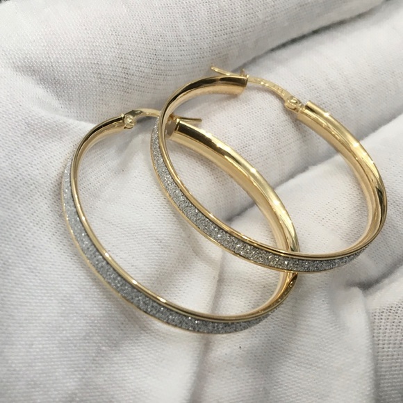 14k Two Tone 4mm Satin Small Oval Hoop Earrings